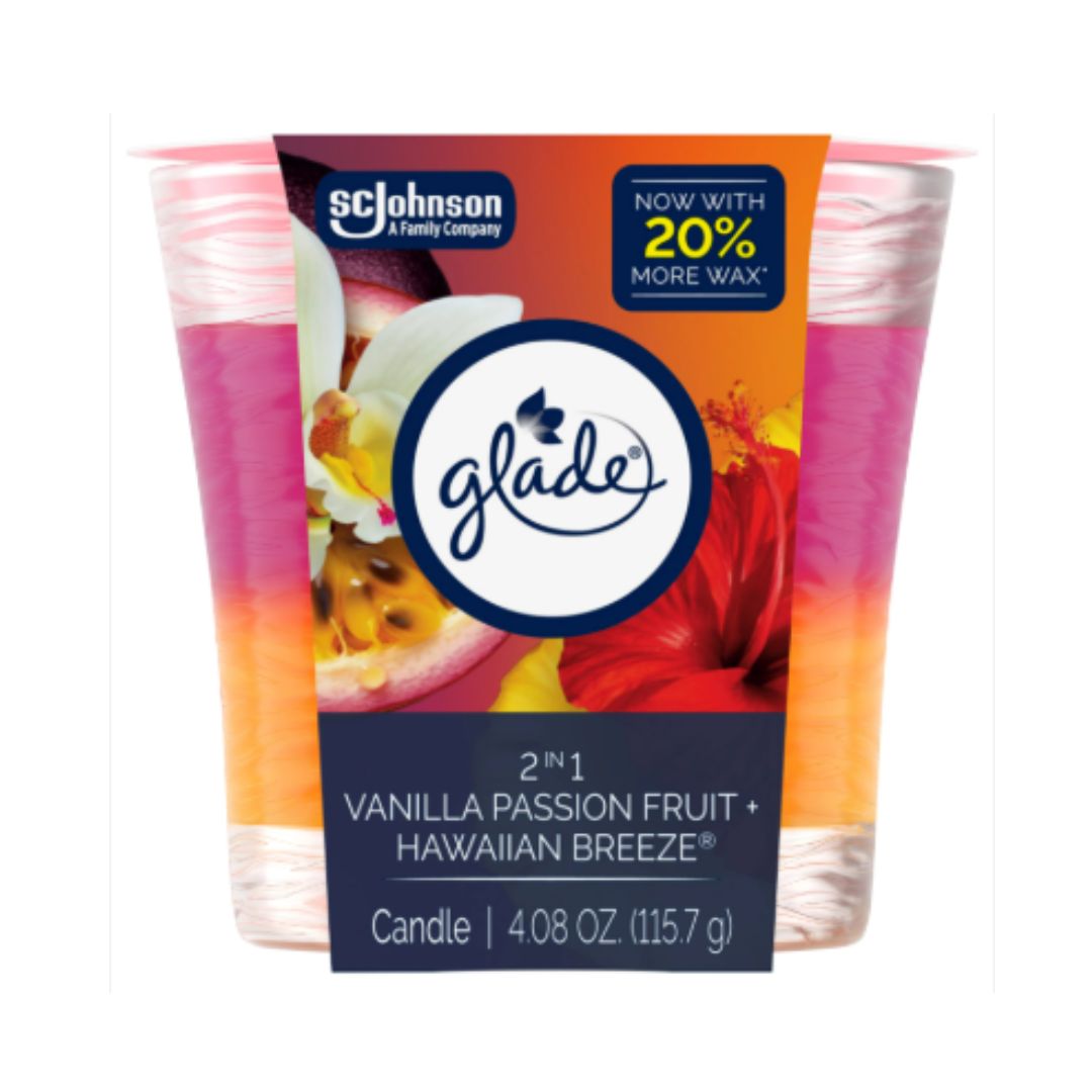 Glade 2 in1 Vanilla Passion Fruit & Hawaiian Breeze Candle, 4.08 oz / 6