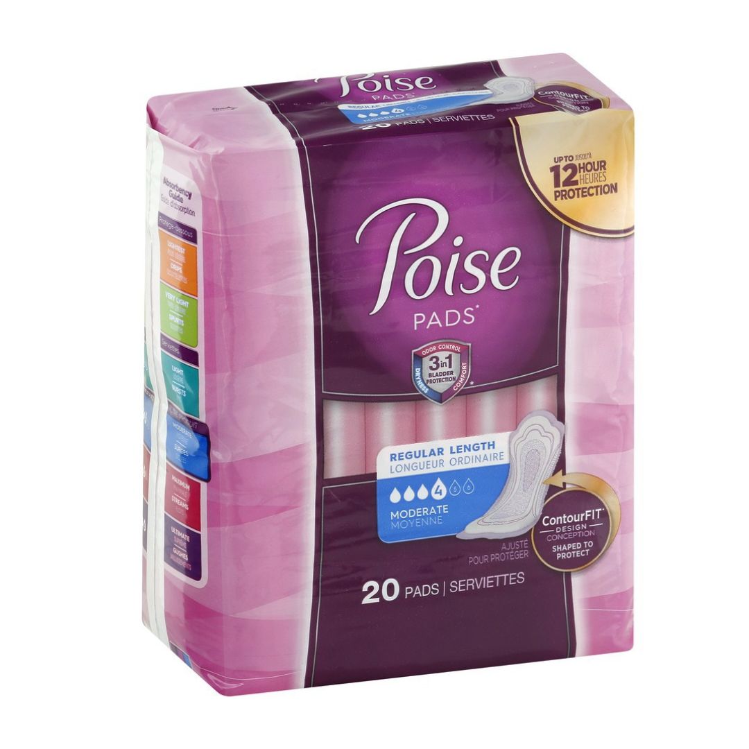 Poise Pads 20 Regular Length #4 Moderate Contour Fit Design
