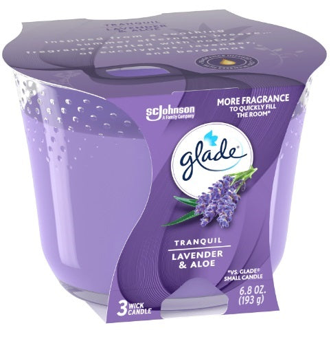 GLADE CANDLE TRANQUIL LAVENDER ALOE 6.8OZ / 3CS