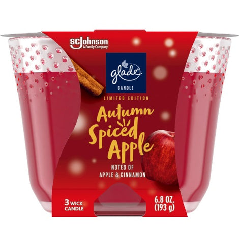 Glade Apple Cinnamon Fragrance Infused with Essential Oils 3 Wick Candle Air Freshener - 6.8 Oz / 3