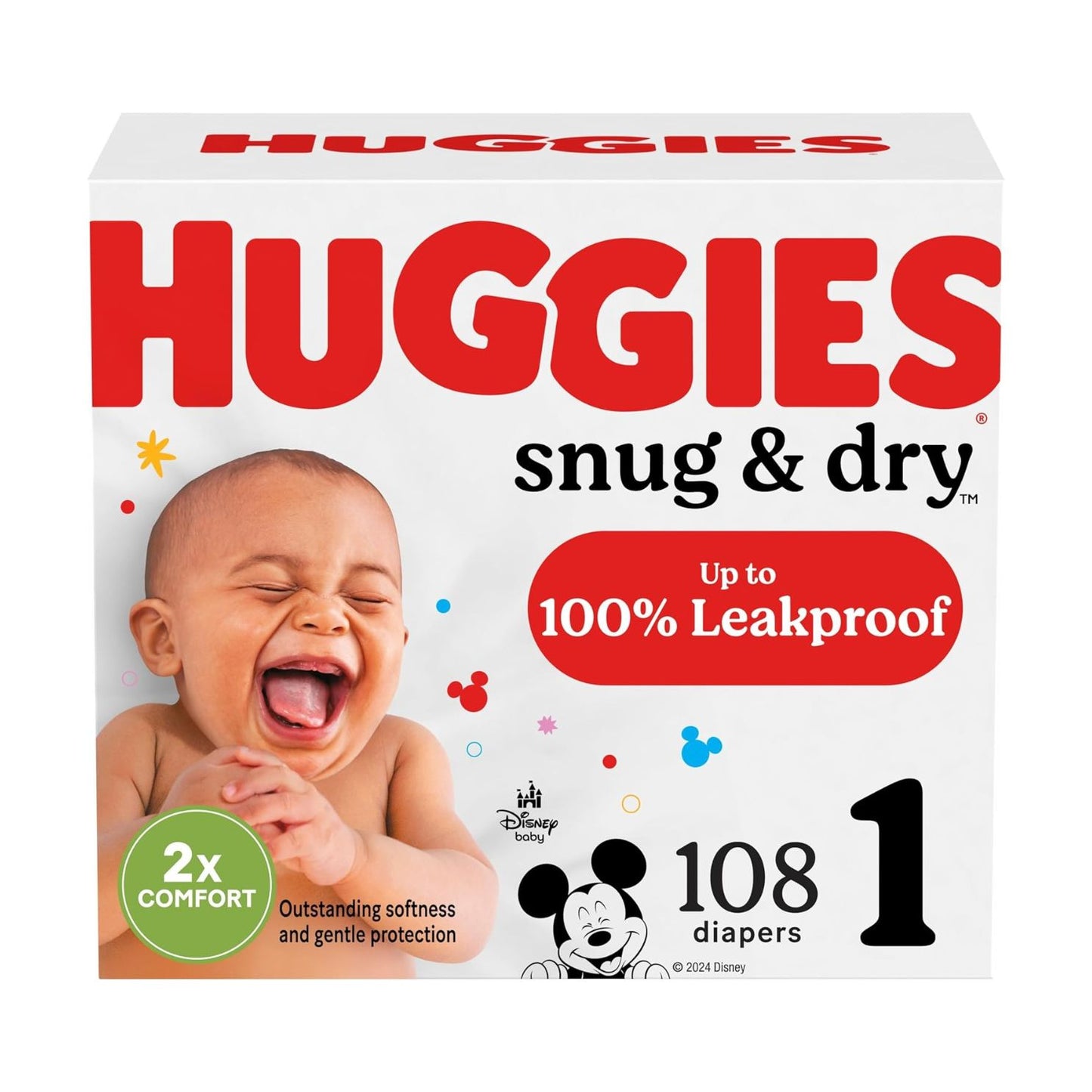 Huggies Size 1 Diapers, Snug & Dry Newborn Diapers, Size 1 (8-14 lbs), 108 Count