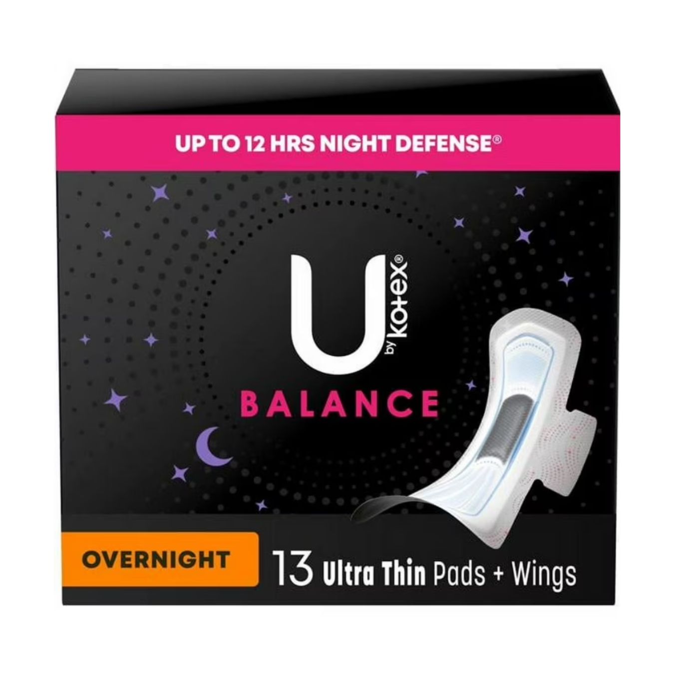U by Kotex Balance Ultra Thin Overnight Pads with Wings, 13 Count / 6