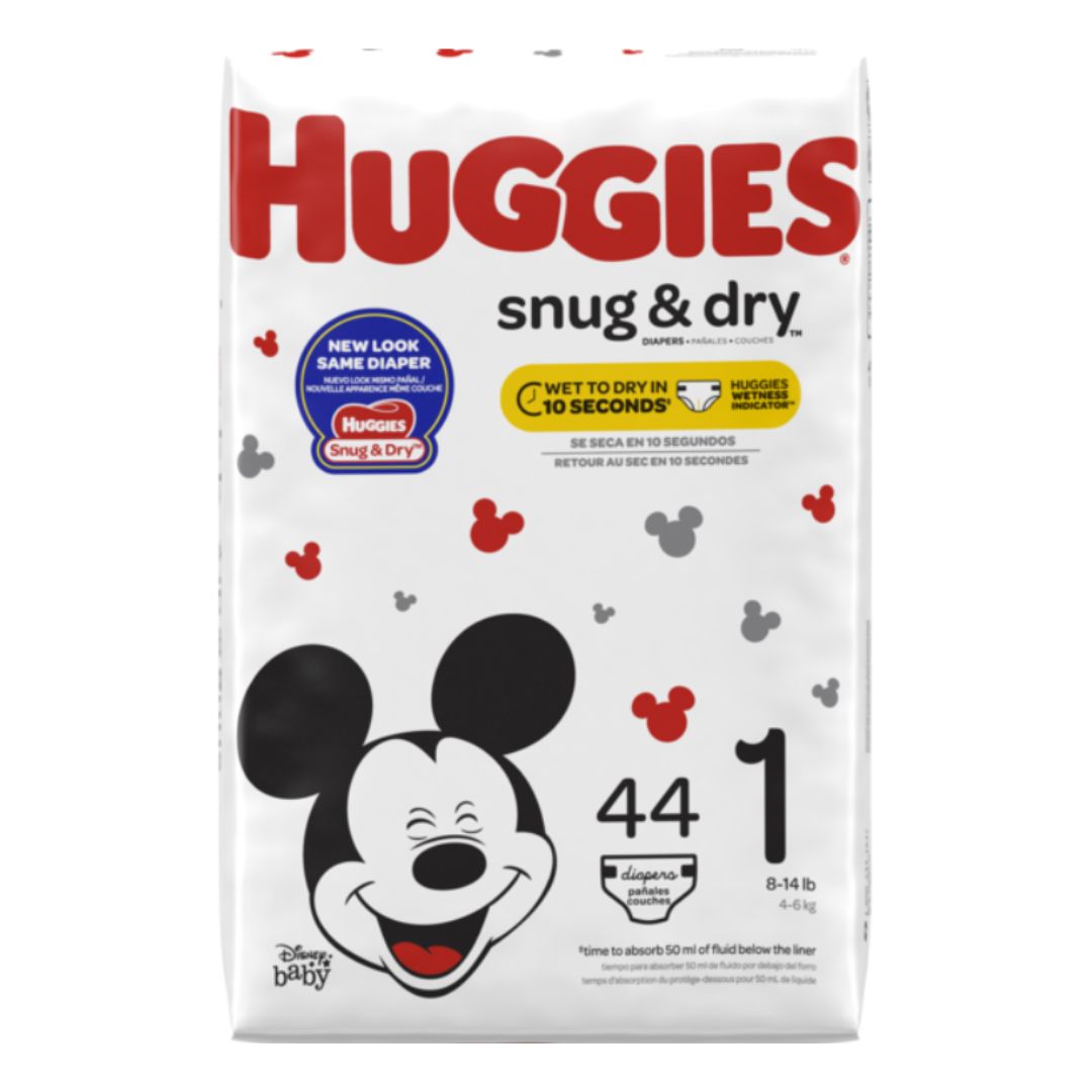 Huggies Snug & Dry Baby Diapers, Size 1 (Fits 8-14 lb.), 44 Count, Jumbo Pack / 4