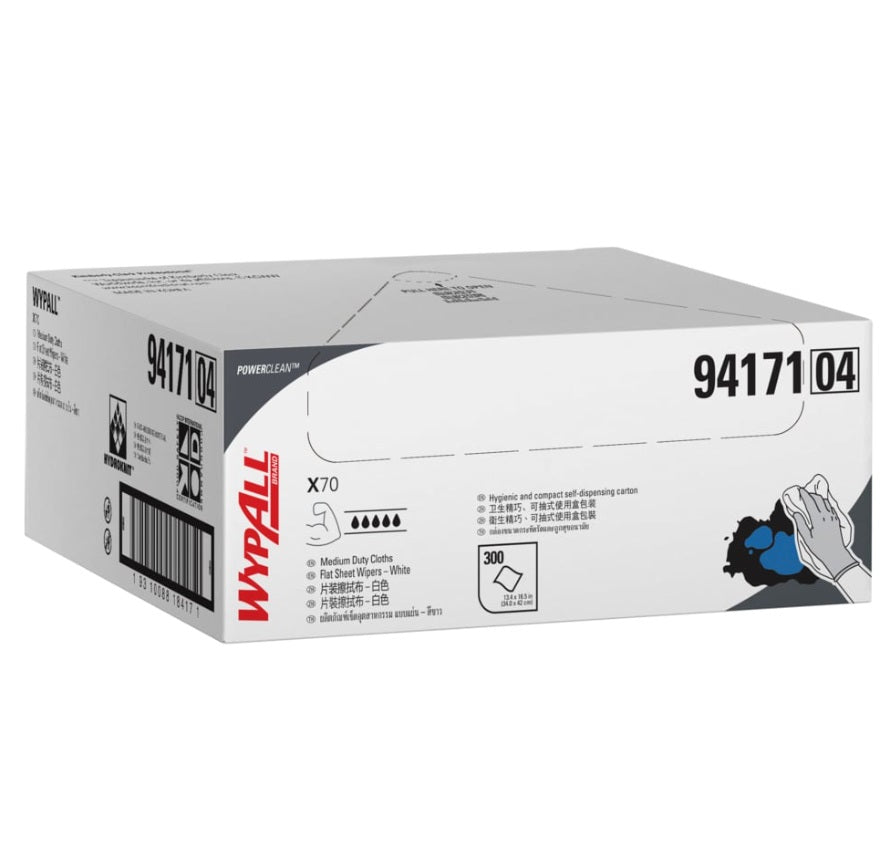 WypAll® X70 Wipers, Flat Sheet (94171), White 1-Ply, 1 Box / Case, 300 Sheets