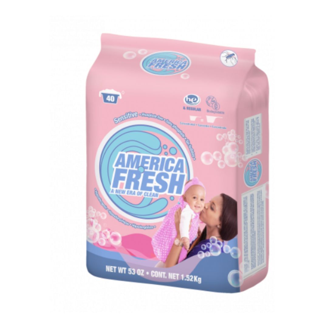 America Fresh DETERGENT SENSITIVE BABY PINK 8 X 1.5KG