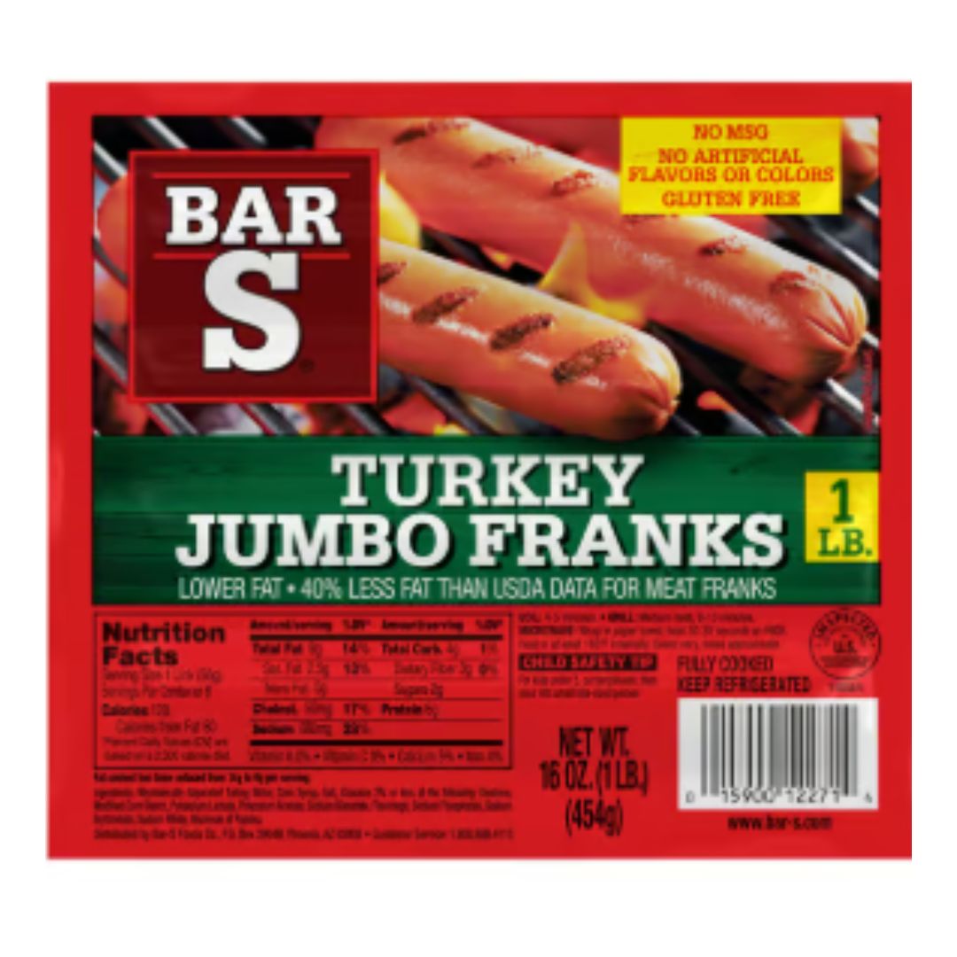 BAR S JUMBO TURKEY FRANKS 16OZ / 12