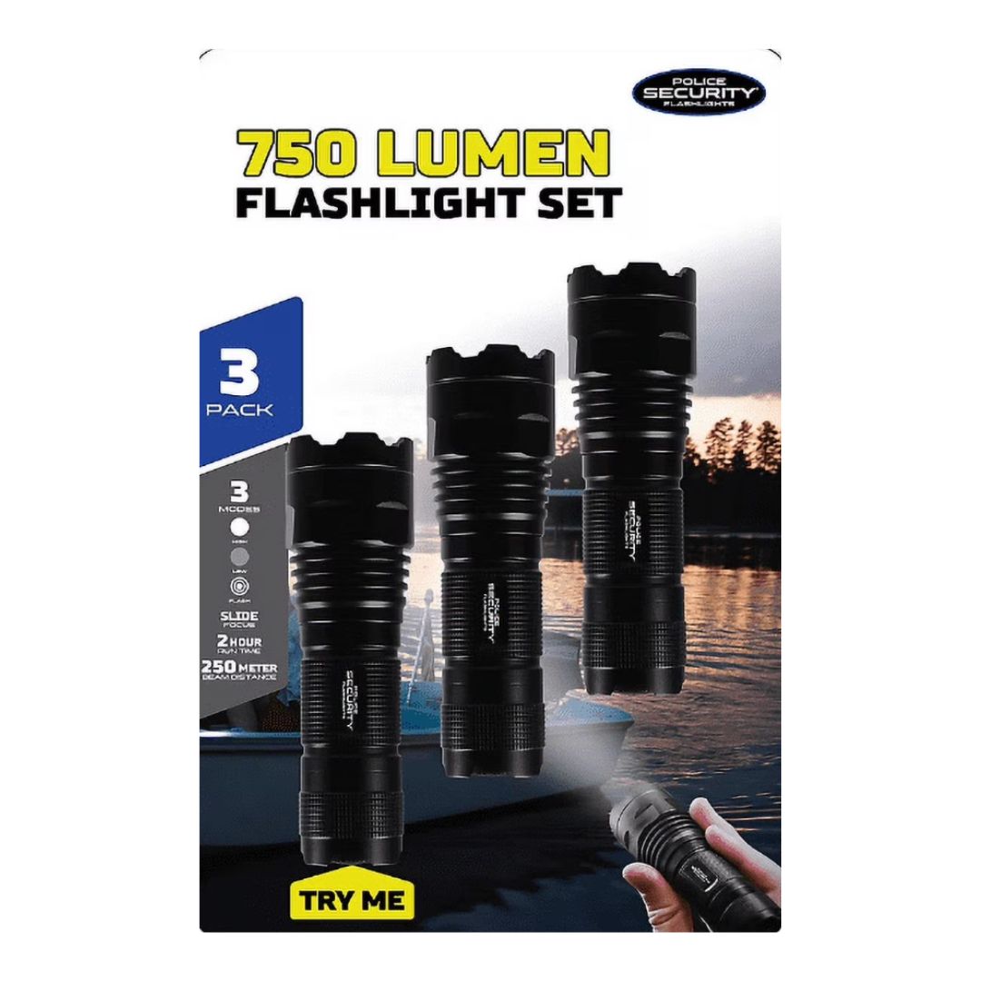 POLICE SECURITY 3PK 750 LUMEN FLASHLIGHT