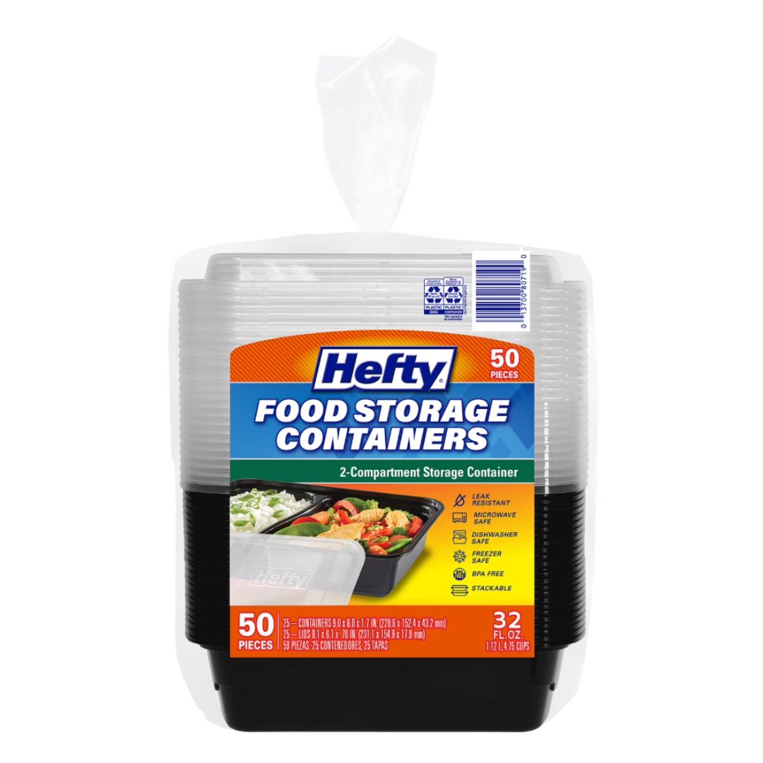 Hefty Food Storage Containers Two Compartment with Lids 32 fl. oz., 50 pcs