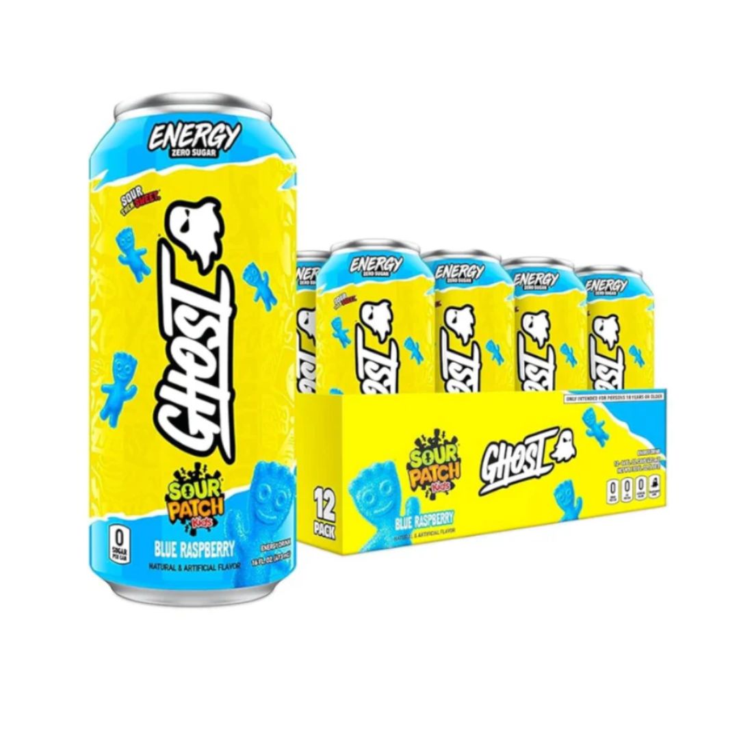 Ghost, Energy Drink, Sour Patch Kids, Blue Raspberry 16 OZ / 12