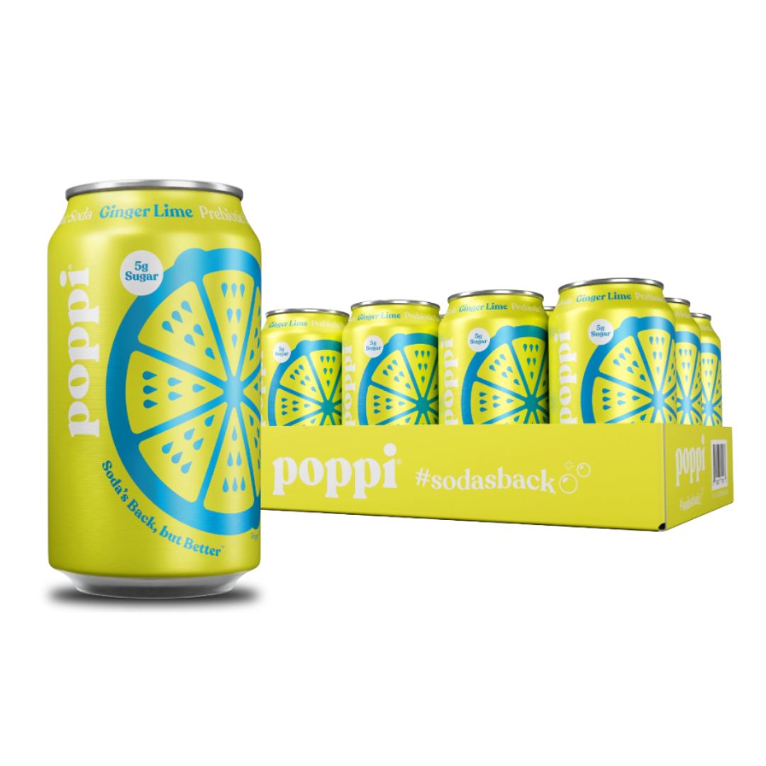 Poppi Ginger Lime Prebiotic Soda, 12 Fl Oz (Pack of 12)