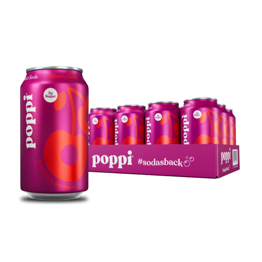 Poppi Cherry Cola Prebiotic Soda, 12 oz, 12 Pack Cans