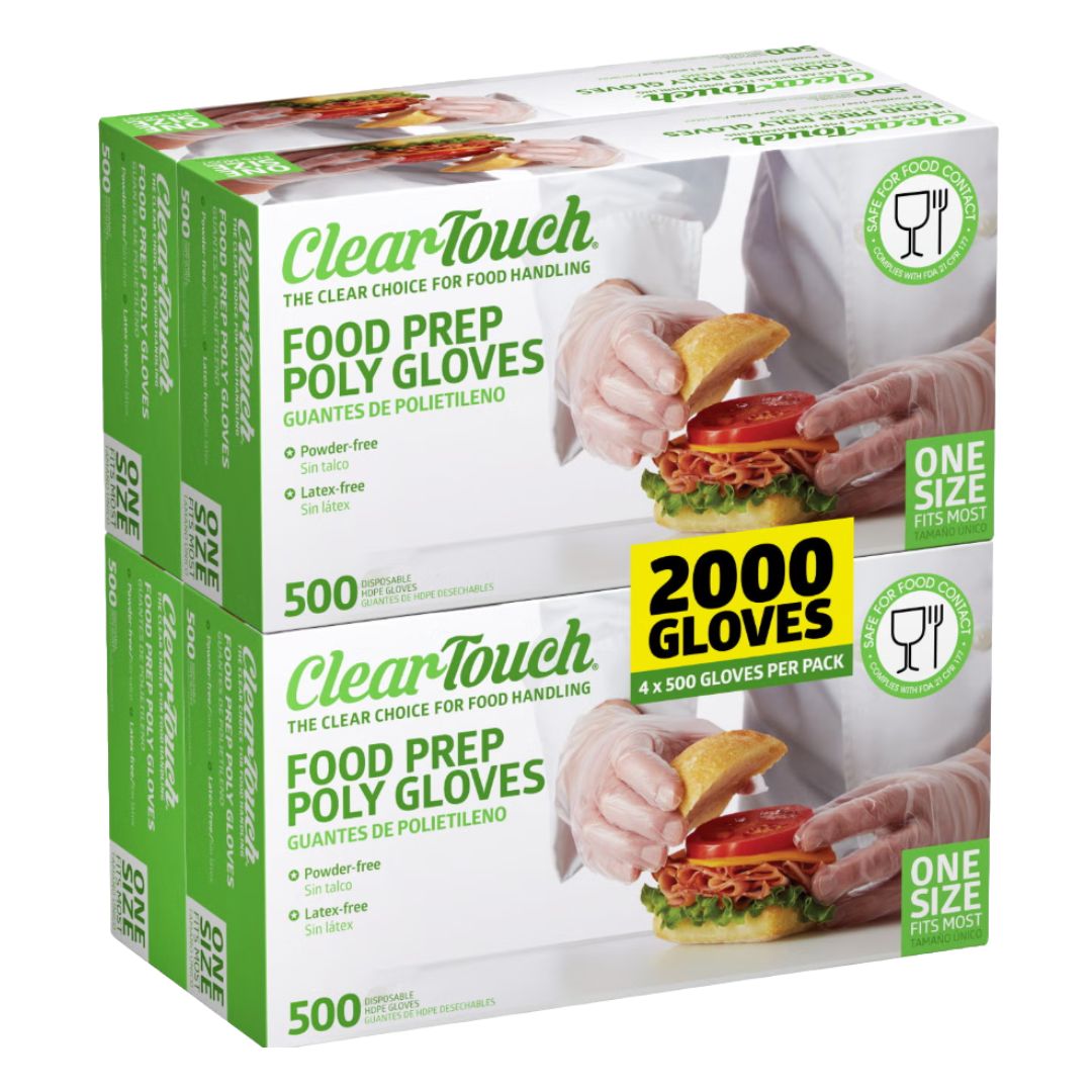 Medline Clear-Touch Food Prep Poly Gloves, One Size, Clear, 2000 ct