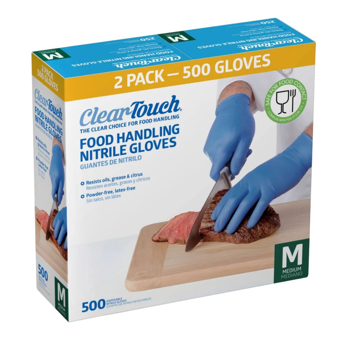 Clear-Touch Food Handling Nitrile Gloves, Blue, 500-count, Medium