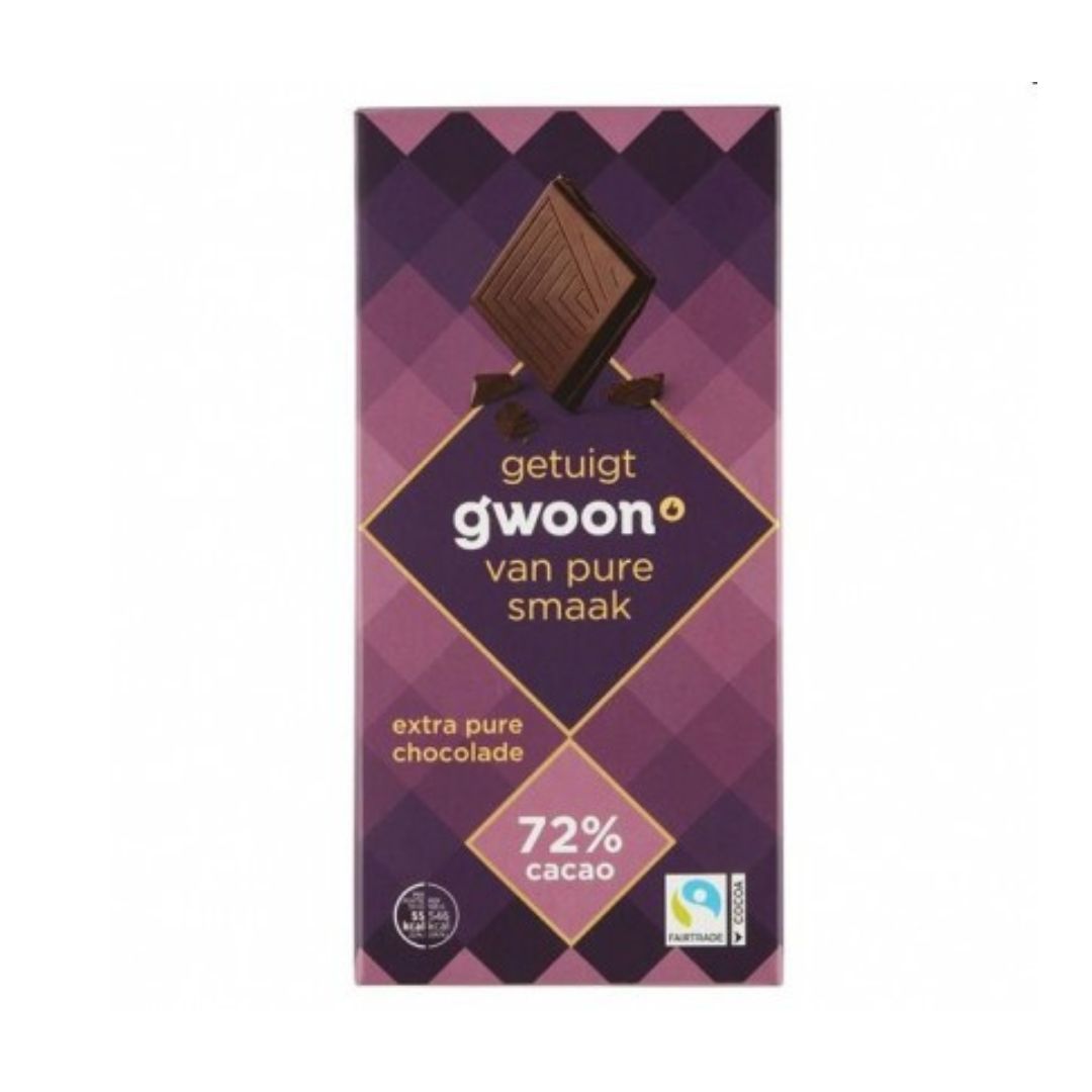 G'woon Chocolate Bar Extra Dark 72% Cacao 100GR / 20