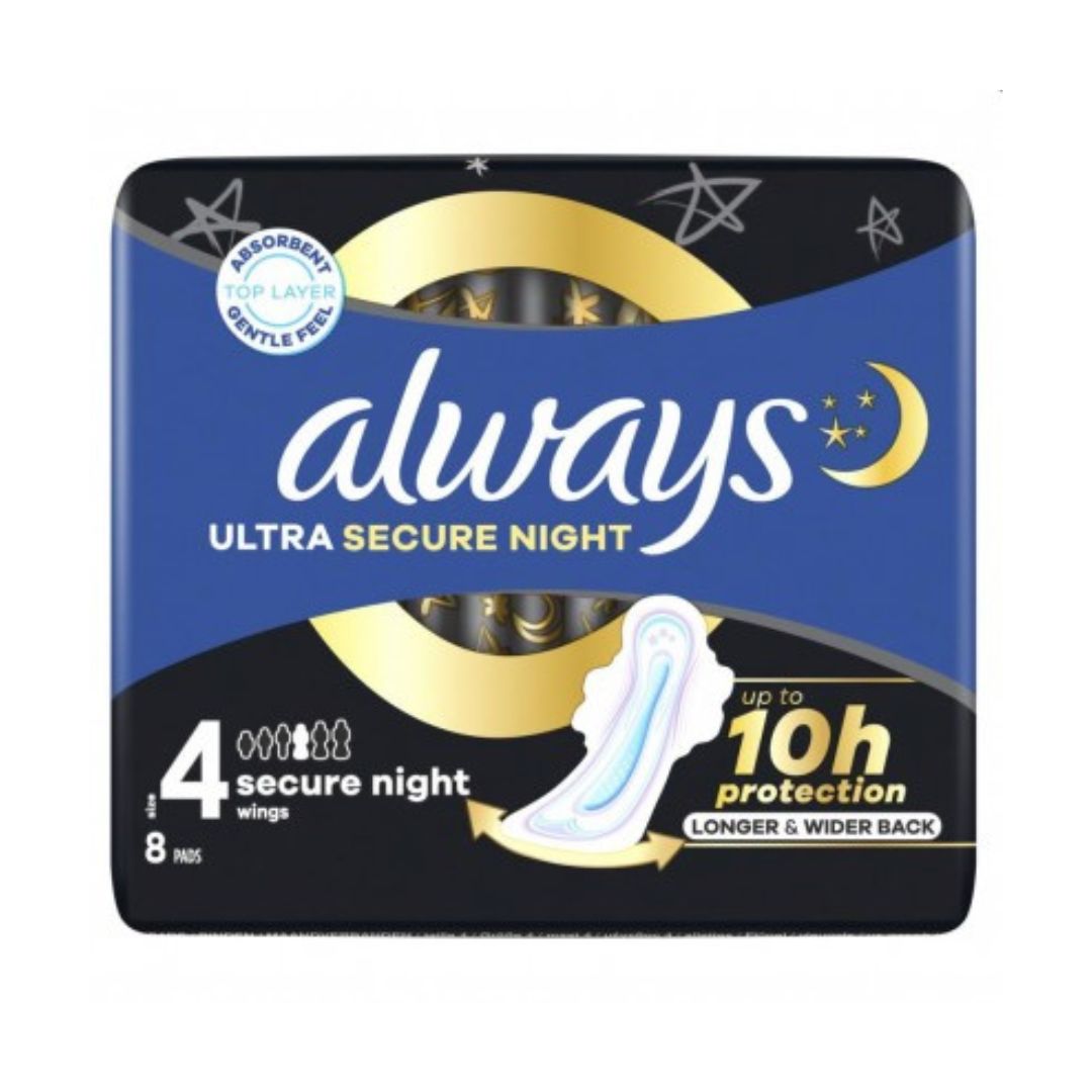 Always Ultra Secure Night Pad With Wings Size 4 / 8 ct x 10