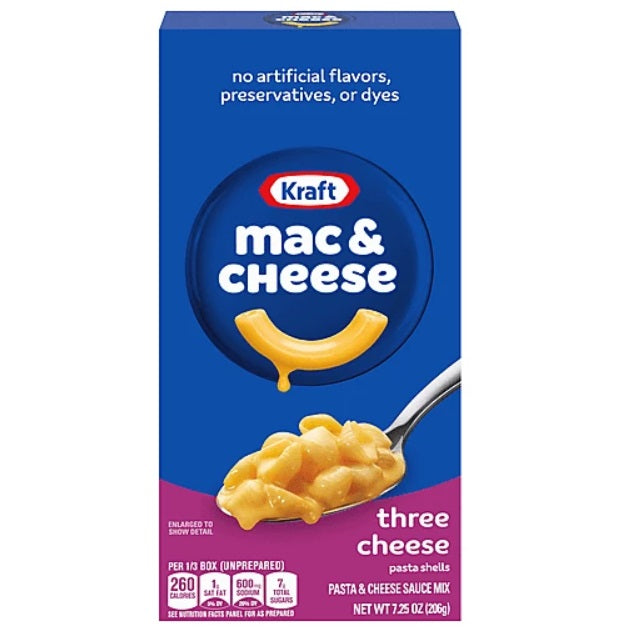 Kraft Mac & Cheese, Three Cheese, Pasta Shells 7.25 oz