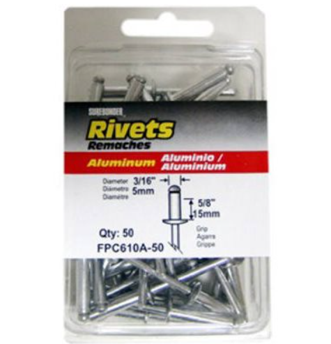 LONG ALUMINIUM RIVETS 50PK