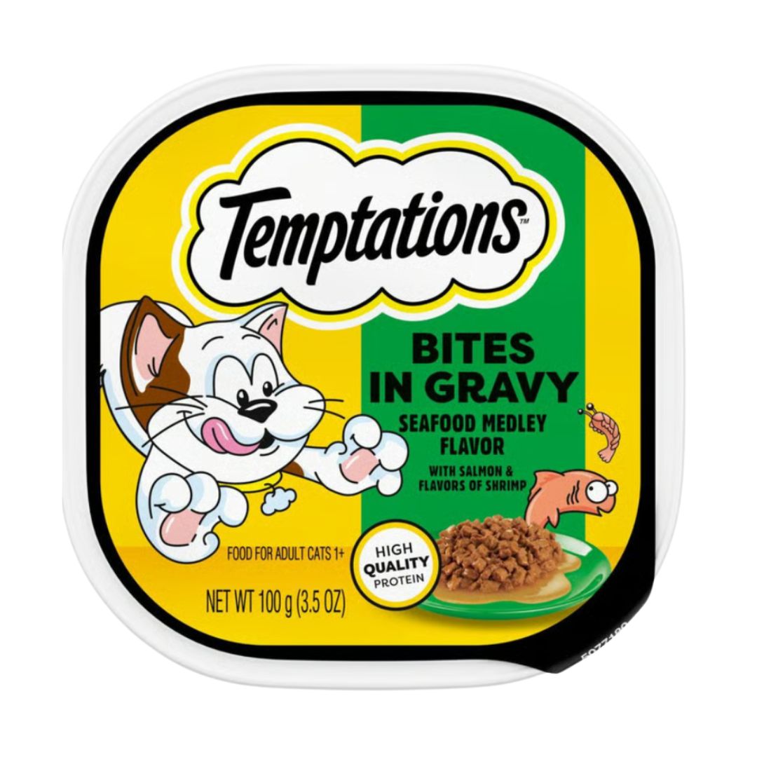 Temptations Seafood Medley Bites in Gravy Wet Cat Food Tray (3.5 oz) / 24