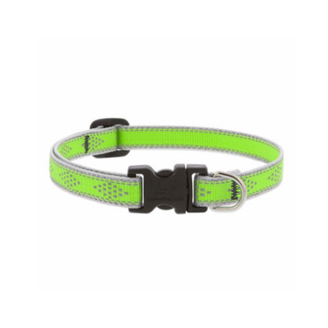 Adjustable Puppy & Small Dog Collar, Reflective Green Diamond Pattern, 1/2 x 8 - 12-In.