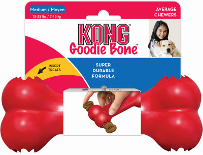 Goodie Bone Dog Toy, Red Rubber, For Medium Chewers, 7 In.