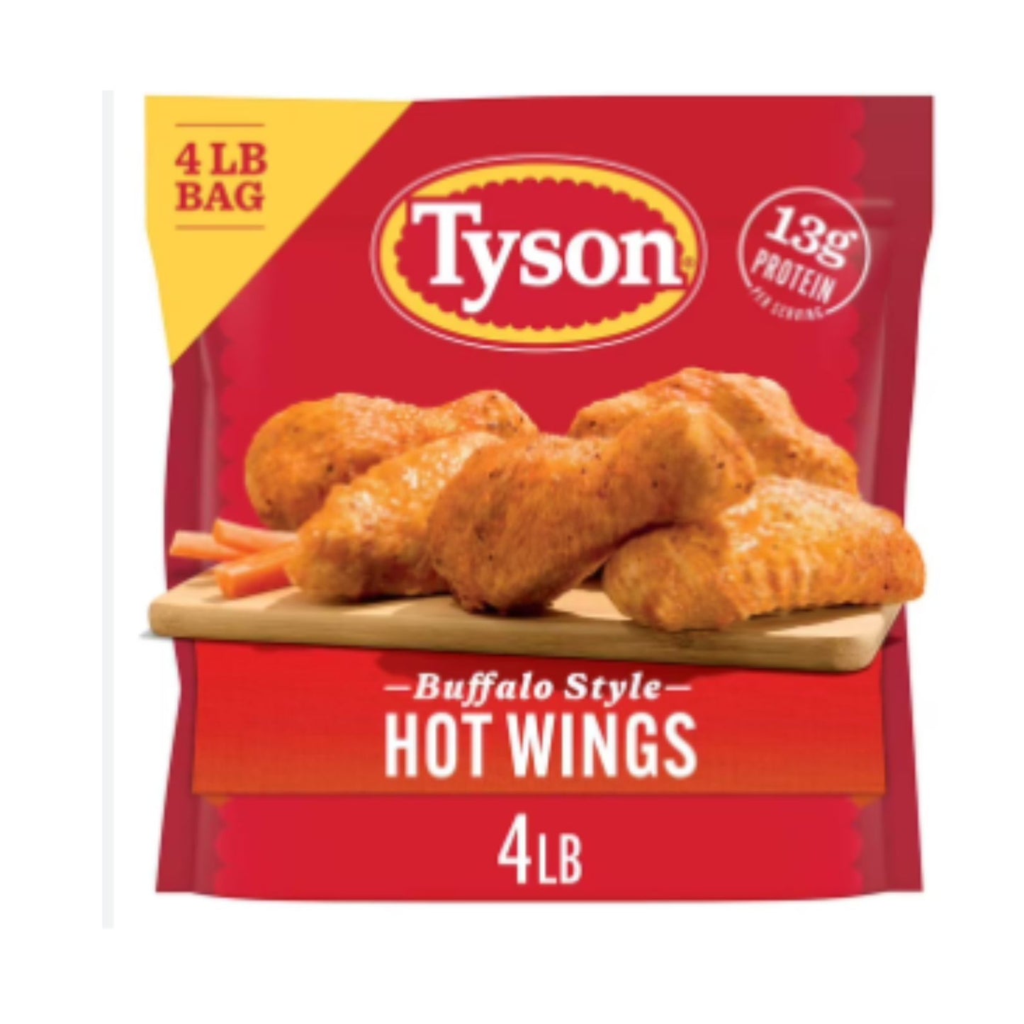 Tyson Bone-In Buffalo Style Hot Chicken Wings, Frozen, 4 lbs