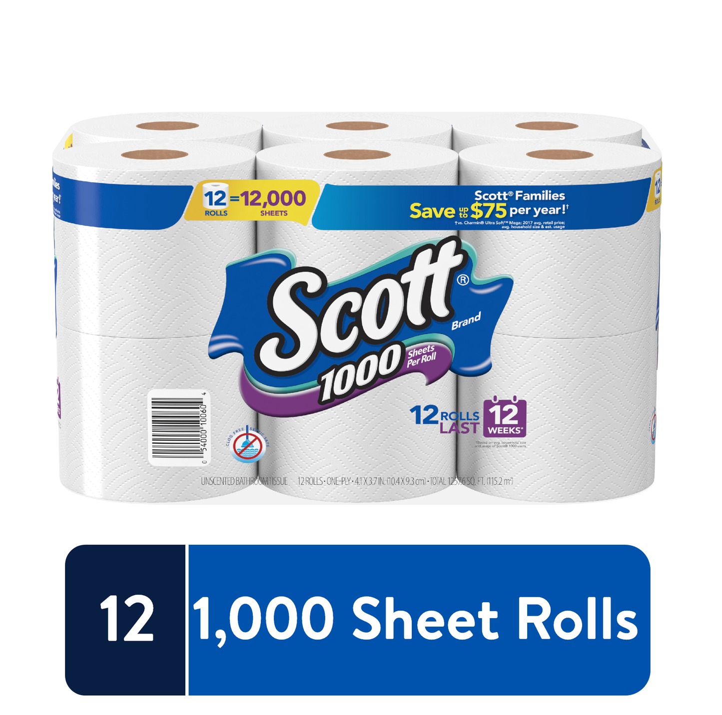 Scoot Bathroom Tissues White 1 Ply 4 / 12 Rolls