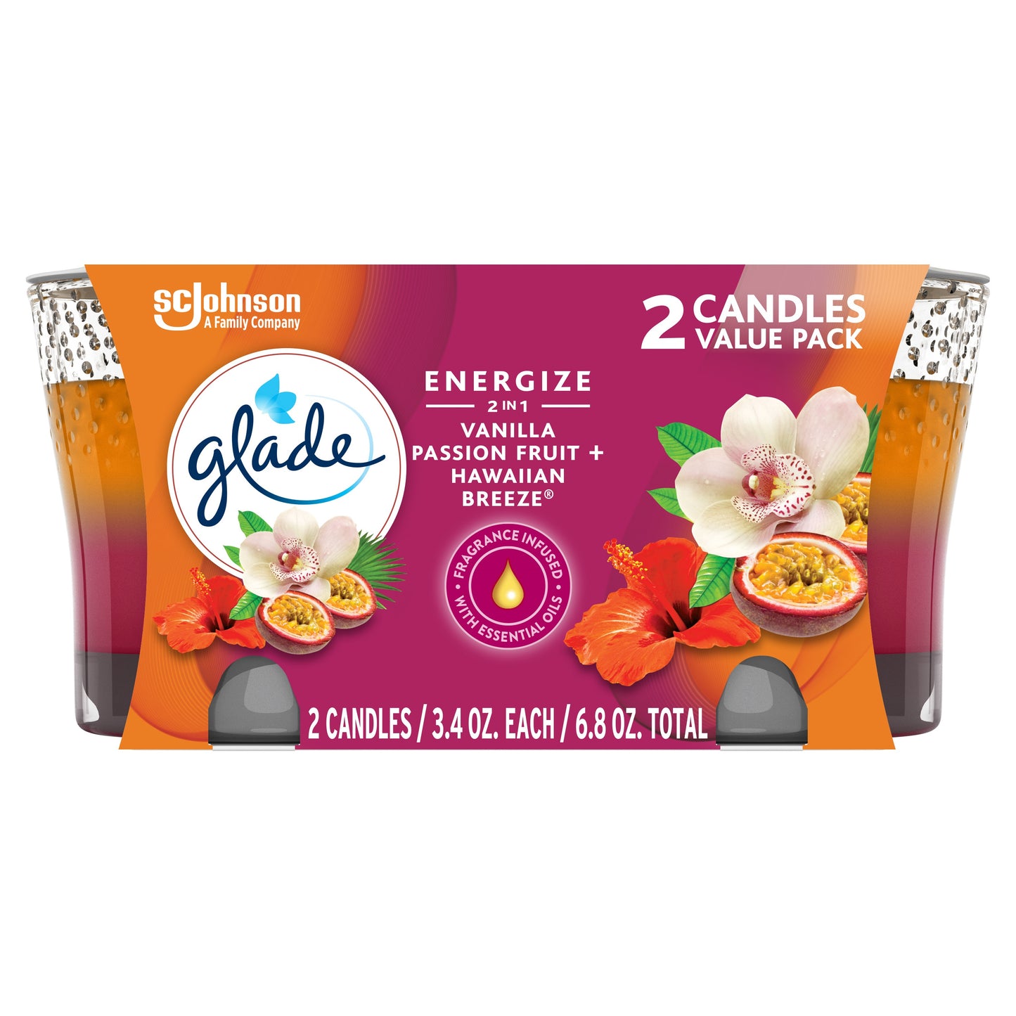 GLADE CANDLE HAWAIIAN BREEZE / VANILLA PASSION FRUIT (3 x 6.8oz)