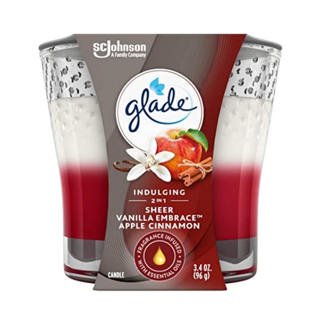 Glade Candle Jar, Air Freshener, 2in1, Sheer Vanilla Embrace & Apple Cinnamon (6 x 3.4 oz)
