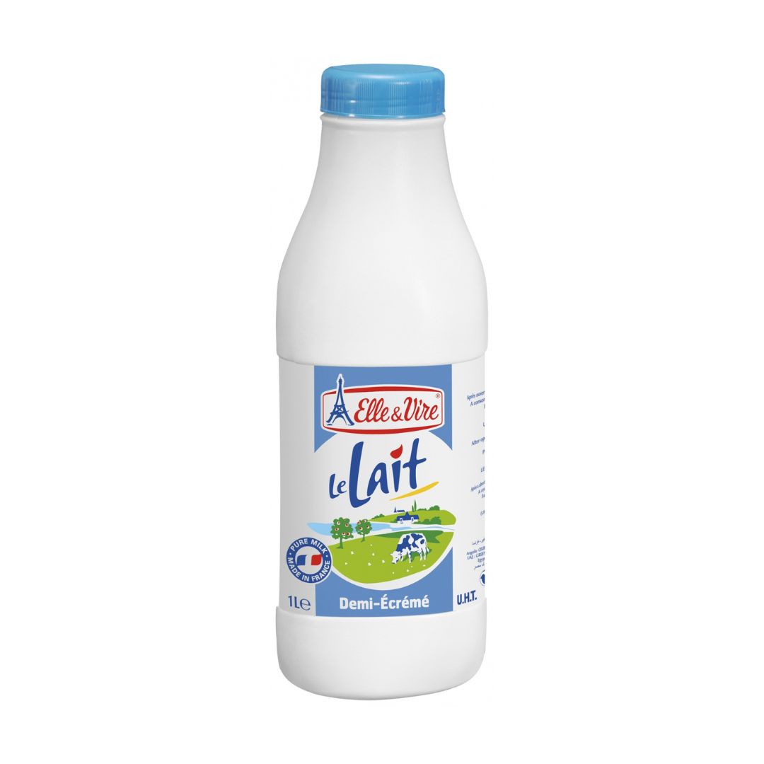 Elle & Vire Semi Skimmed Blue Bottle Milk 1L 12Ct/Pack