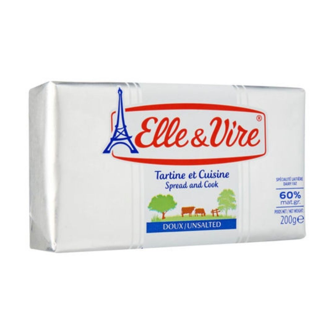 ELLE & VIRE BUTTER UNSALTED 60% 200 gms x 40 Packs