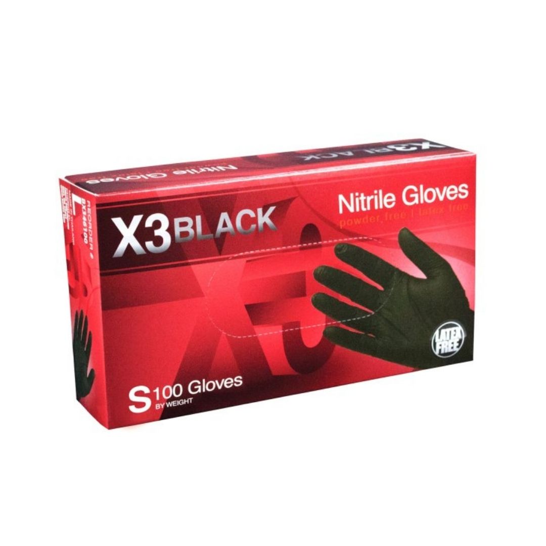 X3 BLACK NITRILE Powder Free SMALL GLOVES / 1