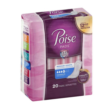 Poise Pads 20 Regular Length #4 Moderate Contour Fit Design