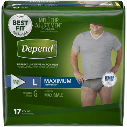 DEPEND UNDERWEAR LARGE MEN MAX ABS 17x2Pack