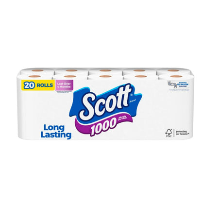 Scott Bath Tissue 1000 Sheet Rolls 20ct/pack