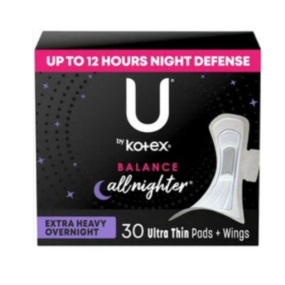 U by Kotex Clean & Secure Overnight Maxi Pads with Wings, 90 Count (3 Packs of 30)