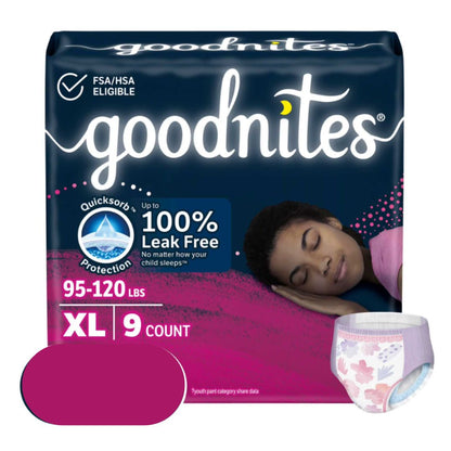 Goodnites Girls Nighttime Underwear, XL (95-120 lbs), 9 Count / 4