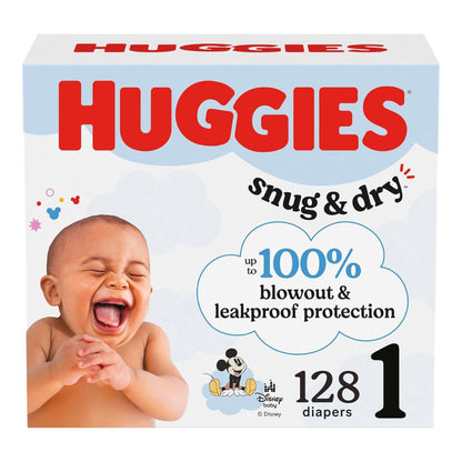 Huggies Diapers, Snug & Dry Newborn Diapers, Size 1 (8-14 lbs), 128 Count / 1