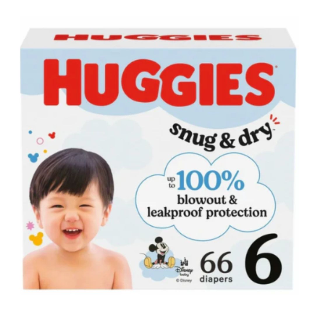 Huggies Mickey Mouse Snug & Dry Diapers Super Pack, Size 6 (66 Ct)