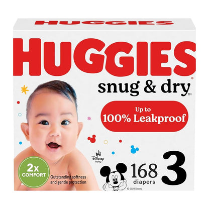 Huggies Snug & Dry Disposable Baby Diapers, Size 3, 168 Count