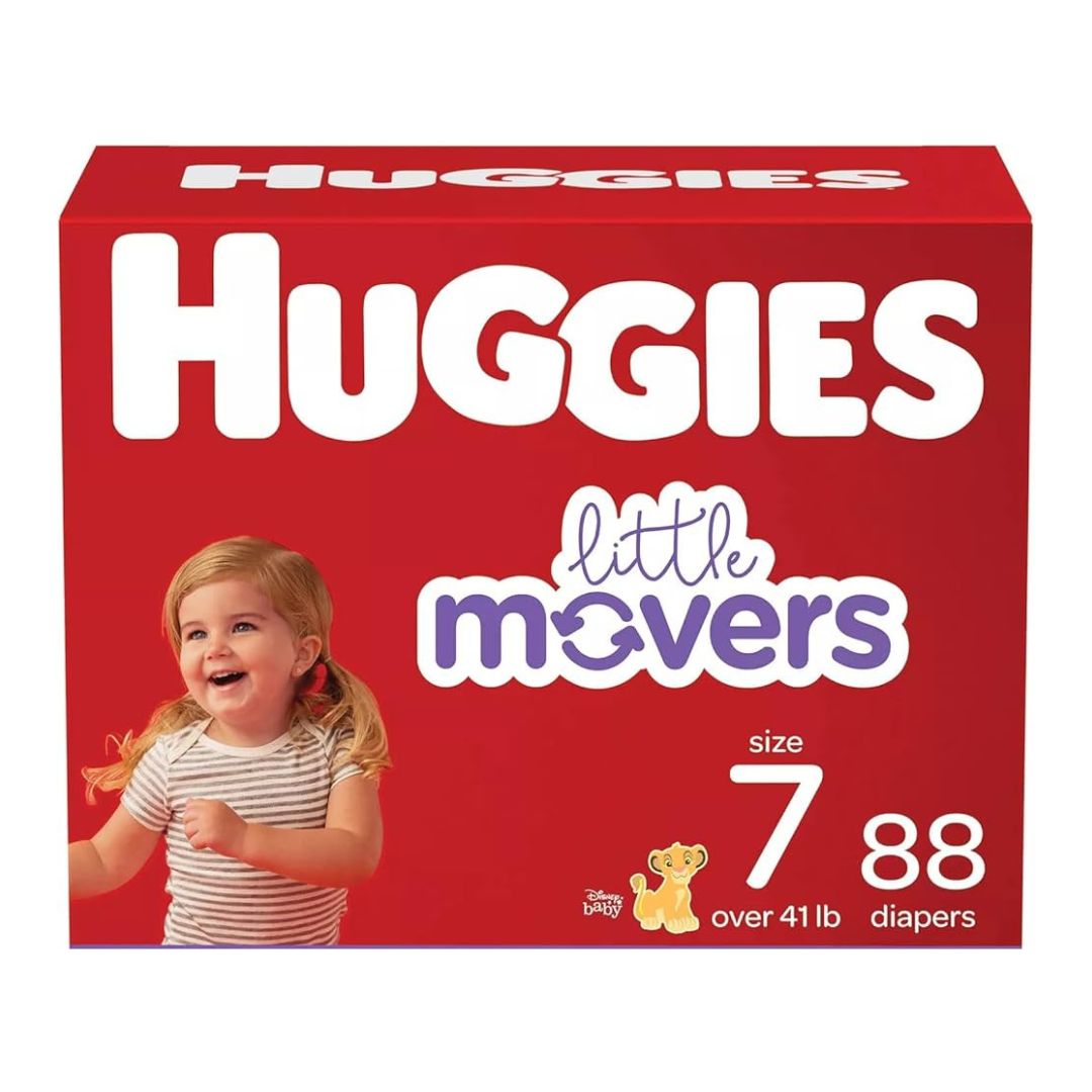 Huggies Little Movers Diapers, Size 7-41+ Pounds (88 Count)