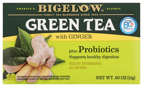 BIGELOW GREEN GINGER + PROBIOTICS 18 BAGS in 1 Pack