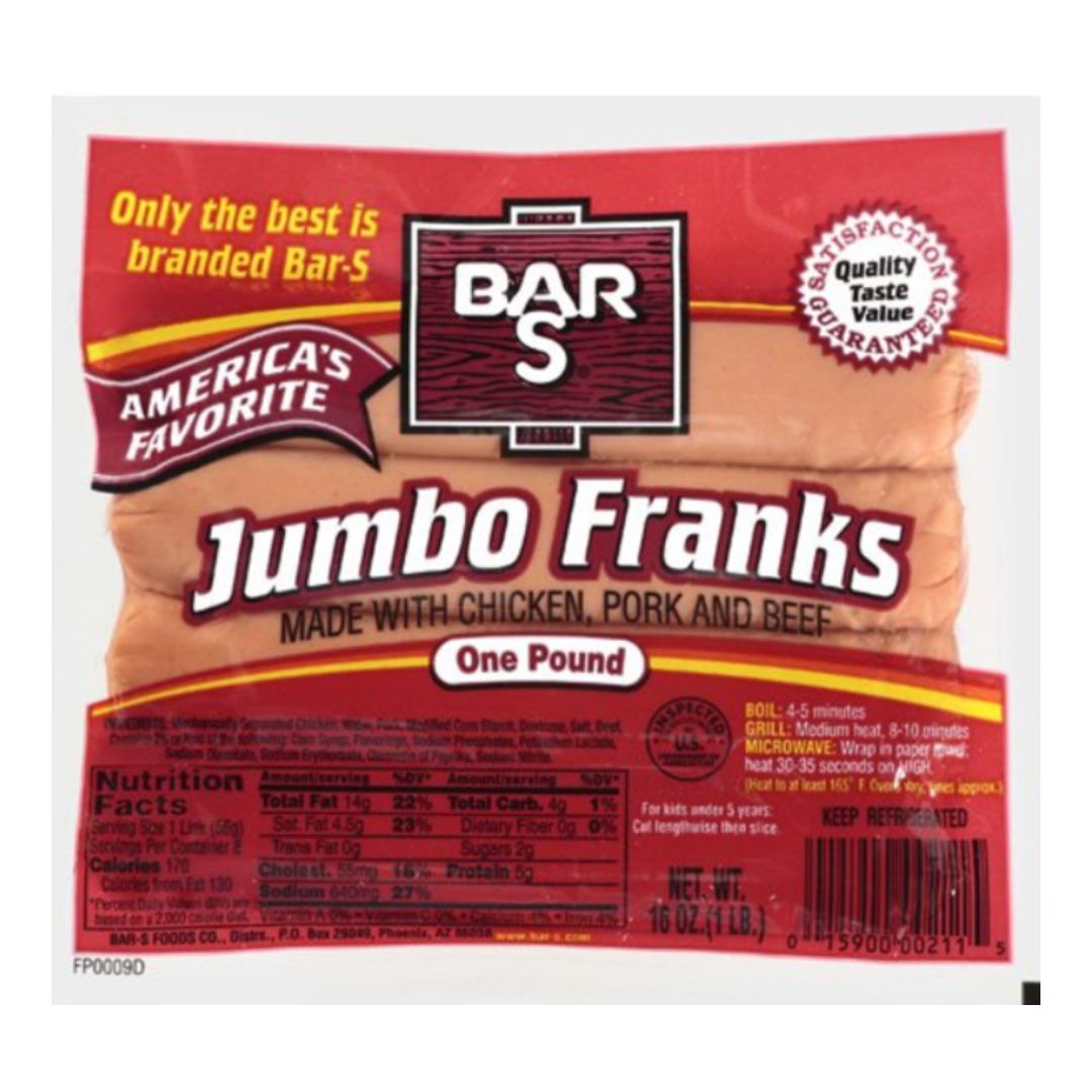 BAR S JUMBO MEAT FRANK 16OZ / 24