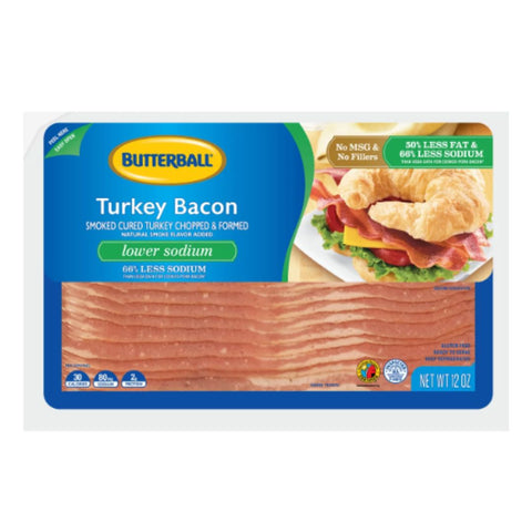 Butterball Ready-to-Serve Lower Sodium Turkey Bacon, Gluten Free, 12 oz. / 12