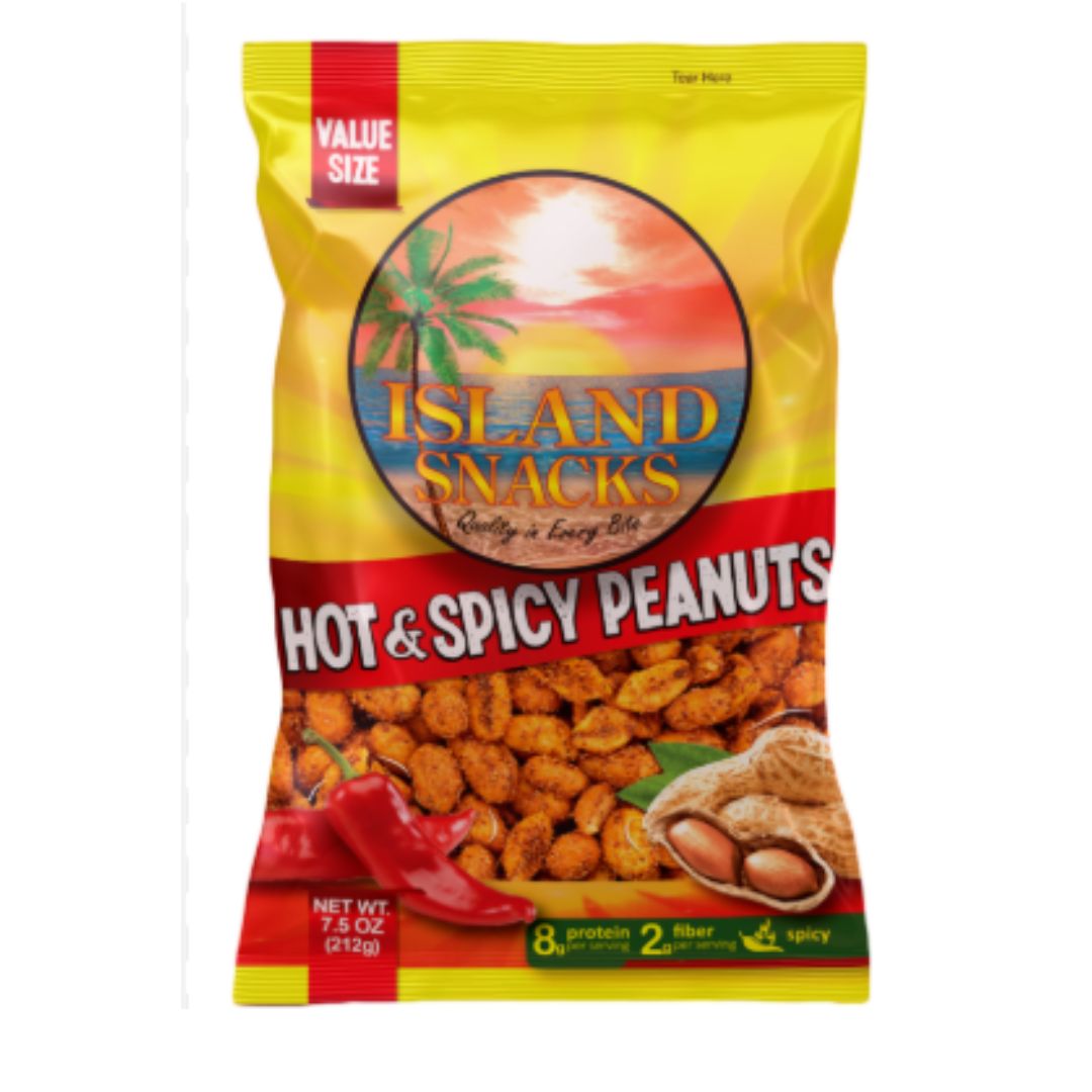 ISLAND SNACKS VALUE SIZE HOT & SPICY PEANUTS 7.5OZ / 6