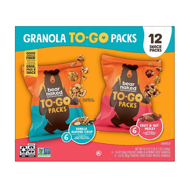 Bear Naked Granola To Go Variety Pack, Vanilla Almond Crisp, Fruit & Nut Medley, Pouches 12 pk.
