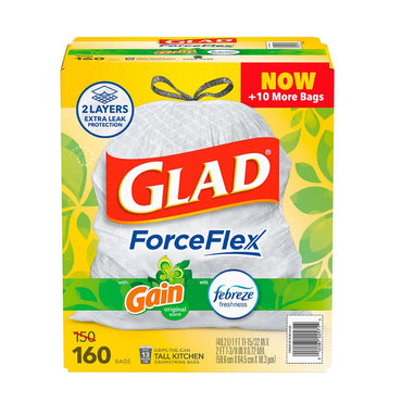 Glad ForceFlex Tall Kitchen Drawstring Trash Bags - 160CT