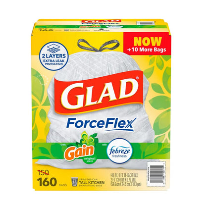 Glad ForceFlex Tall Kitchen Drawstring Trash Bags - 160CT
