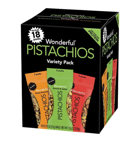 Wonderful Pistachios No Shells Variety Pack 0.75 oz., 18 pk.