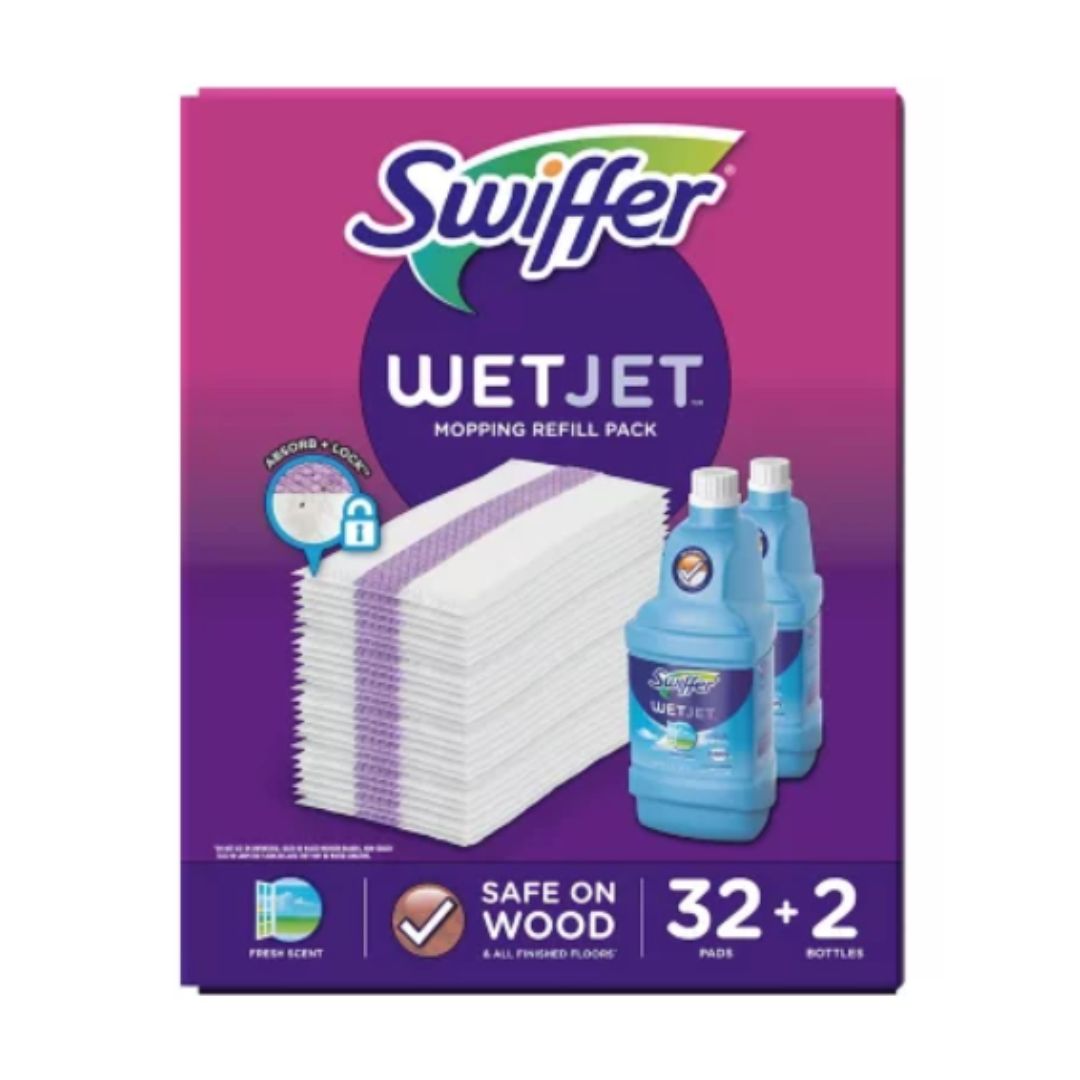 Swiffer Wetjet Mopping Refill Pack (2 bottles of cleaner + 32 refill pads)