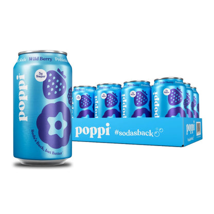Poppi Wild Berry Prebiotic Soda, 12 oz, / 12 Pack Cans
